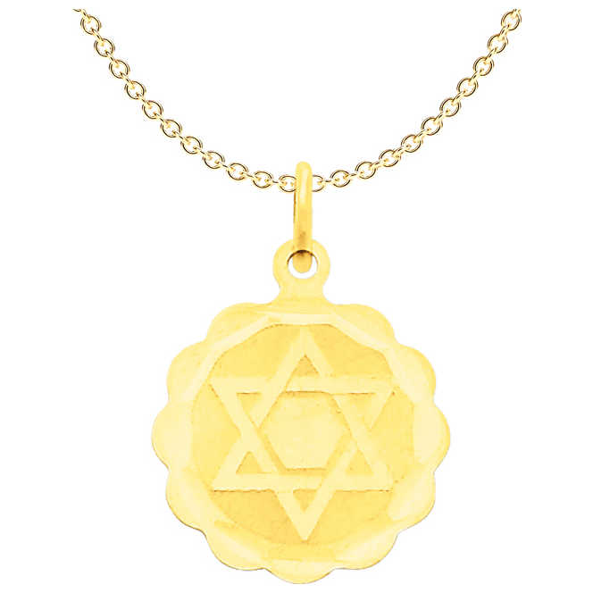 14K Yellow Gold Round Scalloped Star Of David Pendant