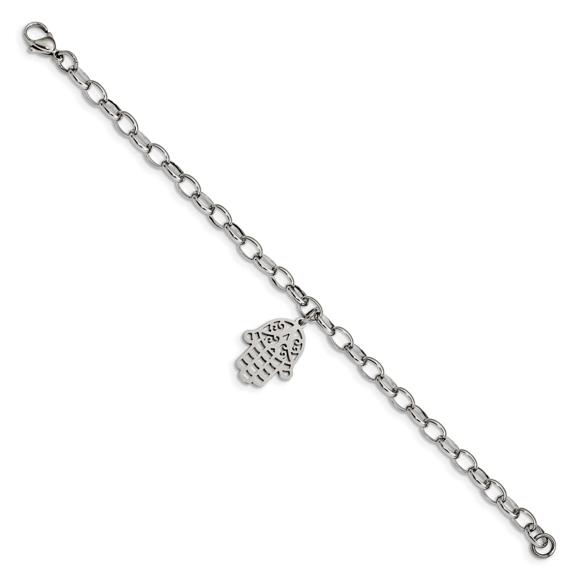 Stainless Steel Polished Hamsa 7In. Bracelet