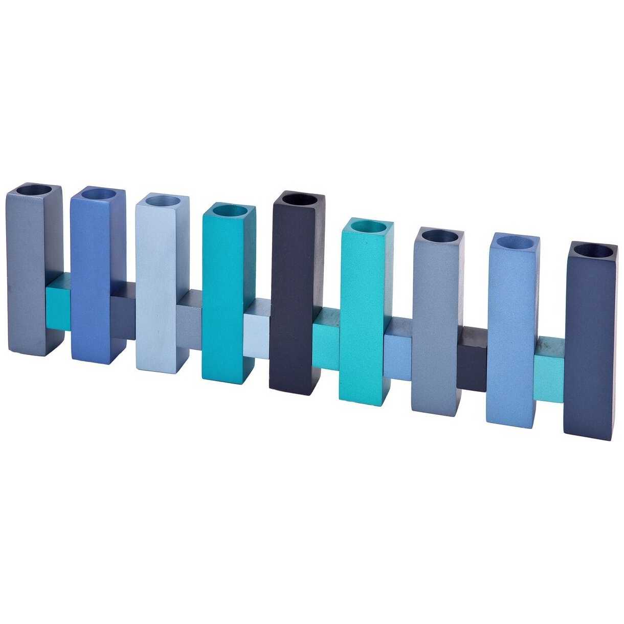 Blue Standing Squares Menorah By Yair Emanuel -Perfect For Hanukkah