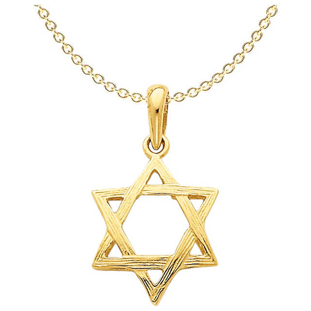 14K Yellow Gold Wood-Grain Textured Star Of David Pendant
