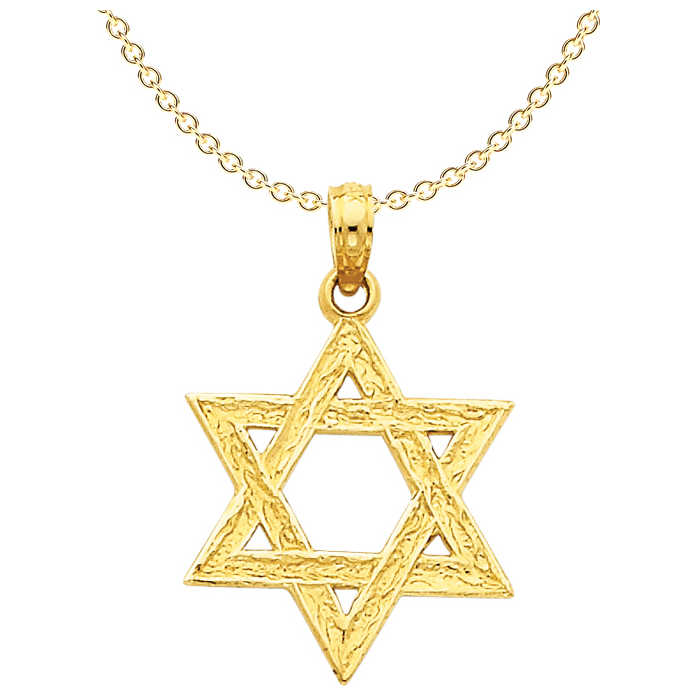 14K Yellow Gold Embossed Star Of David Pendant