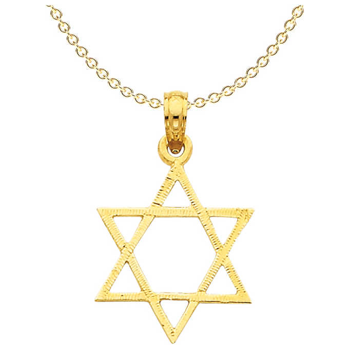 Large 14K Yellow Gold Textured Star Of David Pendant