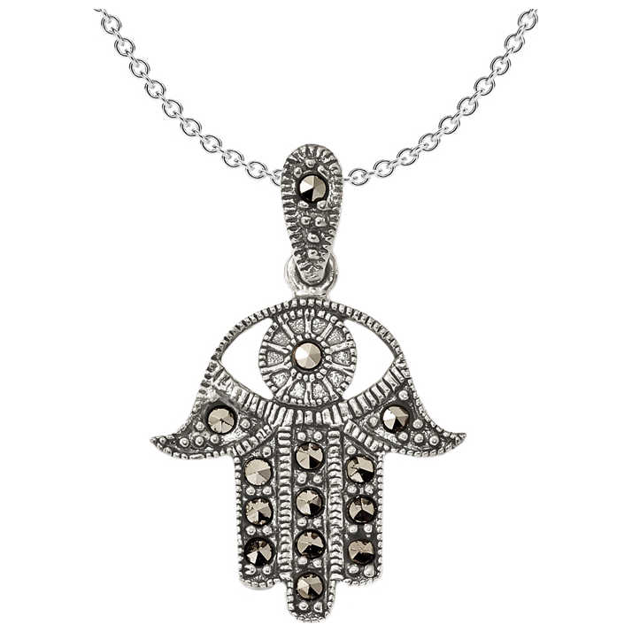 Sterling Silver Antiquued Marcasite Hamsa Pendant