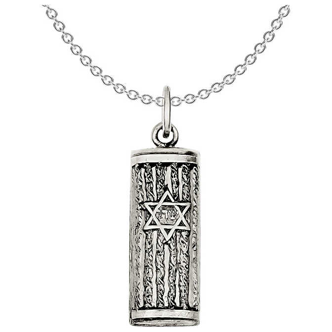 Sterling Silver Antiqued Mezuzah Pendant
