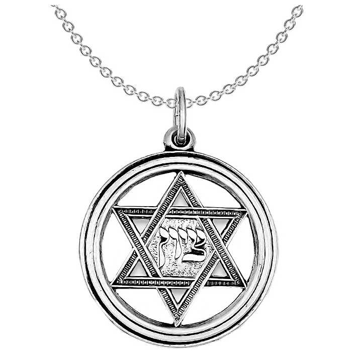 Sterling Silver Antiqued Zion Star Of David Circle Pendant