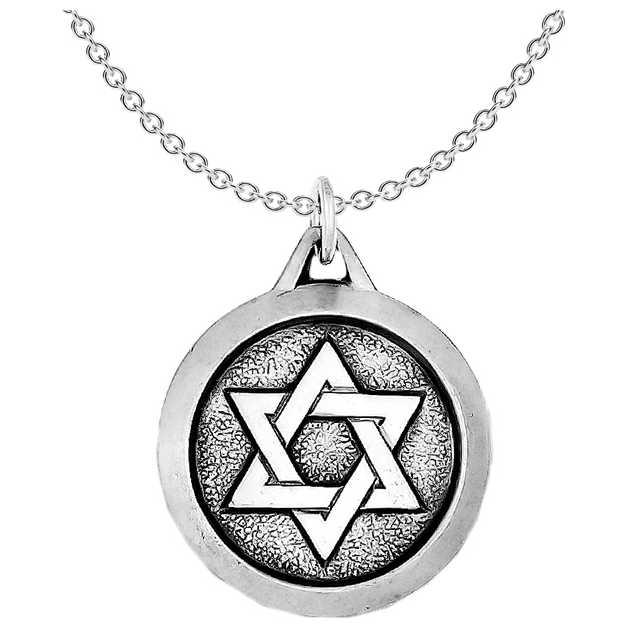 Sterling Silver Antiqued Circle Star Of David Pendant