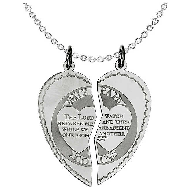 2-Piece Sterling Silver Heart Mizpah Pendant