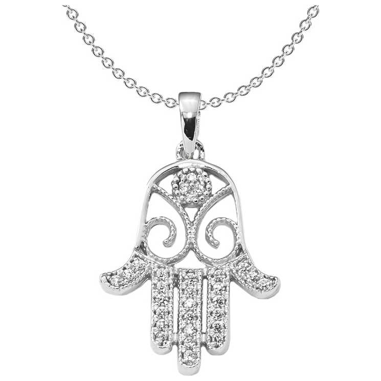 Sterling Silver Hamsa Cz Pendant
