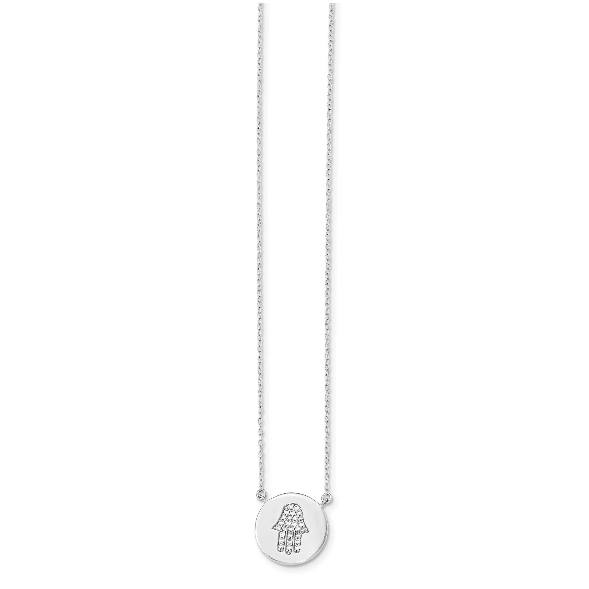 Sterling Silver Rhodium-Plated Hamsa Cz Necklace