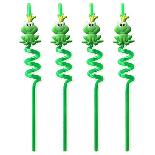 Green Frog Passover Wiggly Straws - Pack Of 4 -Perfect For Passover