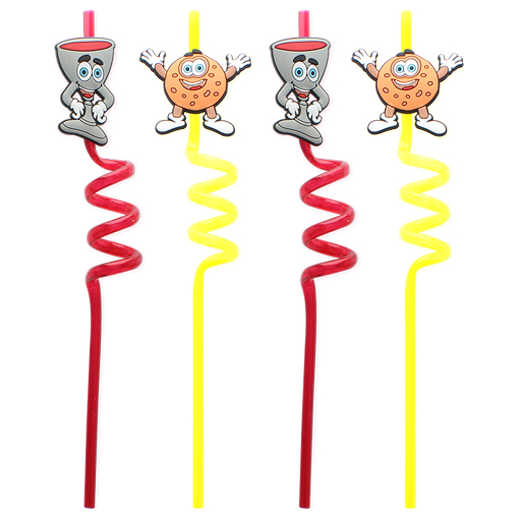 Red & Yellow Passover Matzah Ball And Kiddush Cup Wiggly Straws - 4 Pack -Perfect For Passover