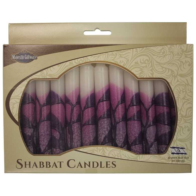 Purple Tree Style Shabbat Candle 12 Pack By Safed Candles
