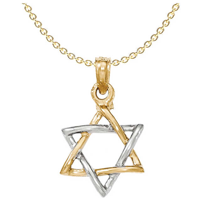 14K Two-Tone Yellow And White Gold Polished Star Of David Pendant
