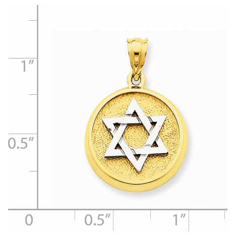 14K Two-Tone Gold Star Of David Disc Pendant