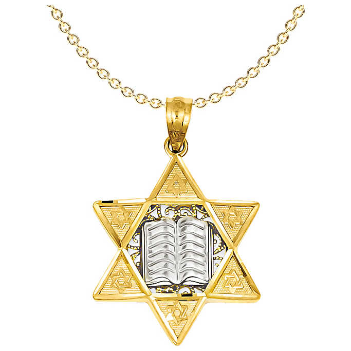 14K Two-Tone Gold Embellished Star Of David Pendant
