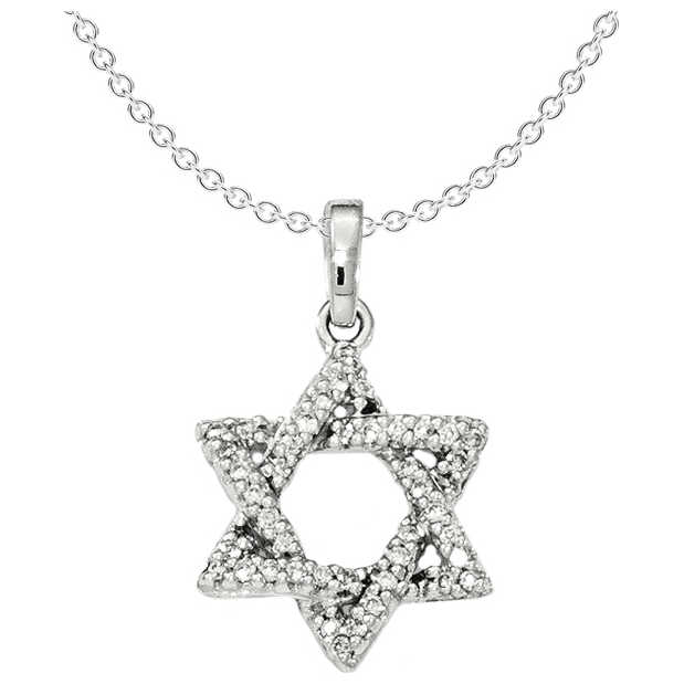 14K White Gold Diamond Star Of David Pendant