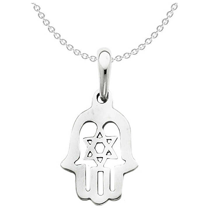 14K White Gold Star Of David Hamsa Pendant