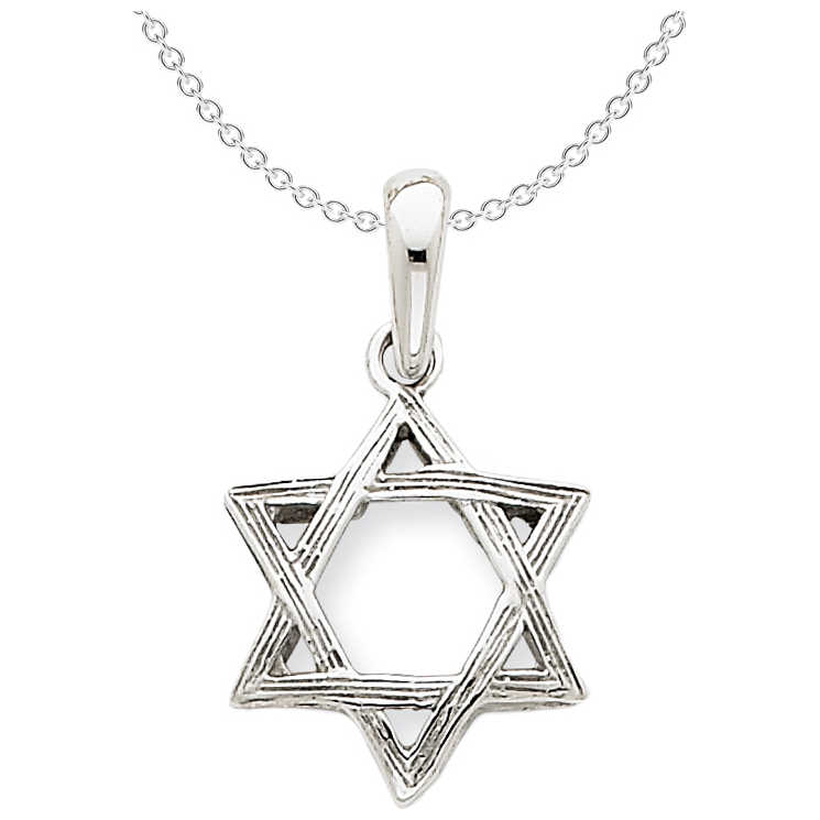 14K White Gold Textured Star Of David Pendant