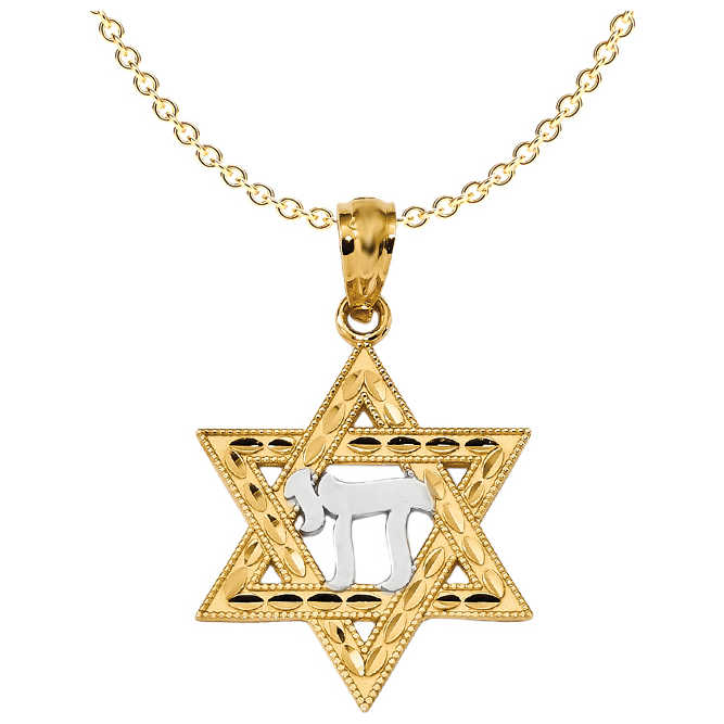 14K Yellow Gold And Rhodium Chai Star Of David Pendant