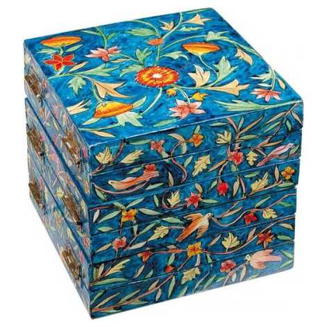 Wood Blue Seven Species Foldable Seder Plate -Perfect For Passover