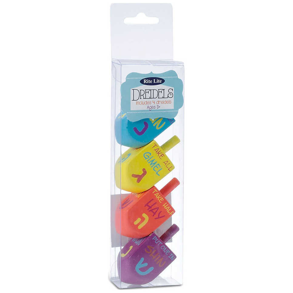 Wooden Painted Large Dreidels - Set Of 4 -Perfect For Hanukkah