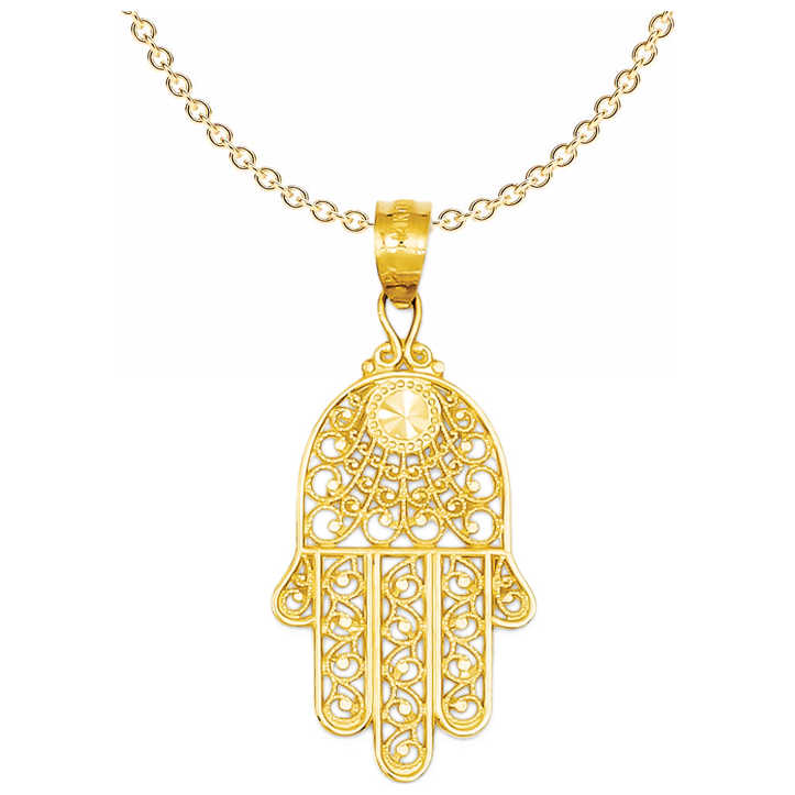 14K Yellow Gold Filigree Hamsa Pendant
